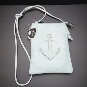 NWT Ecosse Light Blue Lined Zipper Closure Faux Leather Crossbody